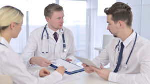 Medical practice partners in a meeting